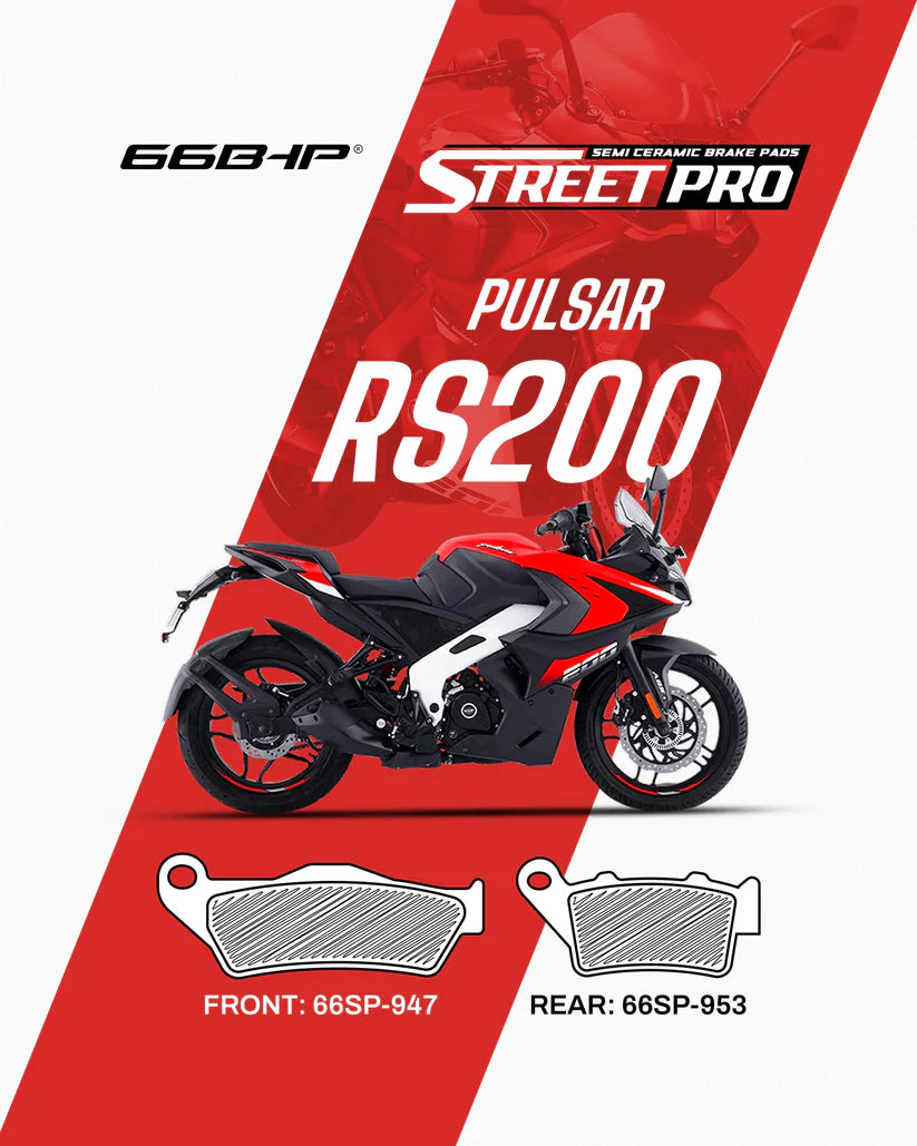 66 BHP Street Pro Semi Ceramic Brake Pads for Bajaj Pulsar RS200 front and rear