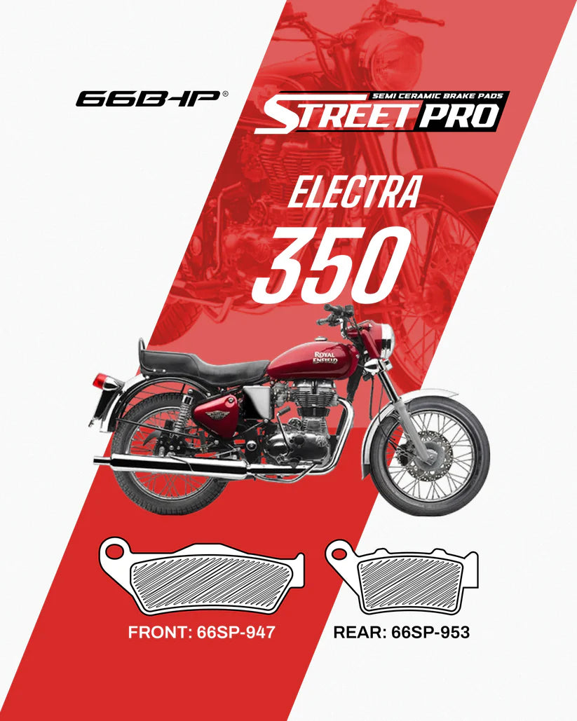 66 BHP Street Pro Semi Ceramic Brake Pads for Royal Enfield Electra 350 Front and Rear