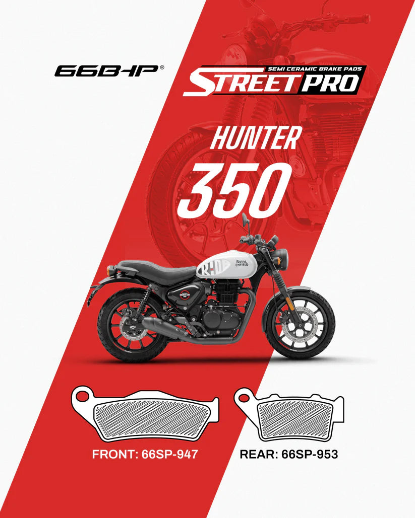 66 BHP Street Pro Semi Ceramic Brake Pads for Royal Enfield Hunter 350 Front and Rear