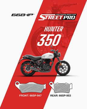 66 BHP Street Pro Semi Ceramic Brake Pads for Royal Enfield Hunter 350 Front and Rear