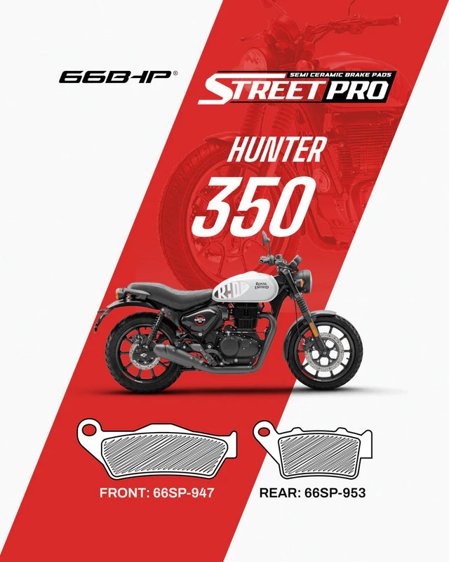 66 BHP Street Pro Semi Ceramic Brake Pads for Royal Enfield Hunter 350 Front and Rear