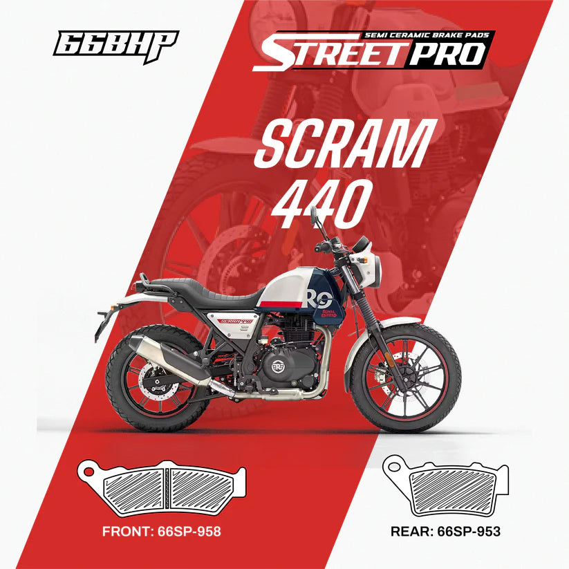 66 BHP Street Pro Semi Ceramic Brake Pads for Royal Enfield SCRAM 440 Front and Rear