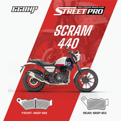 66 BHP Street Pro Semi Ceramic Brake Pads for Royal Enfield SCRAM 440 Front and Rear