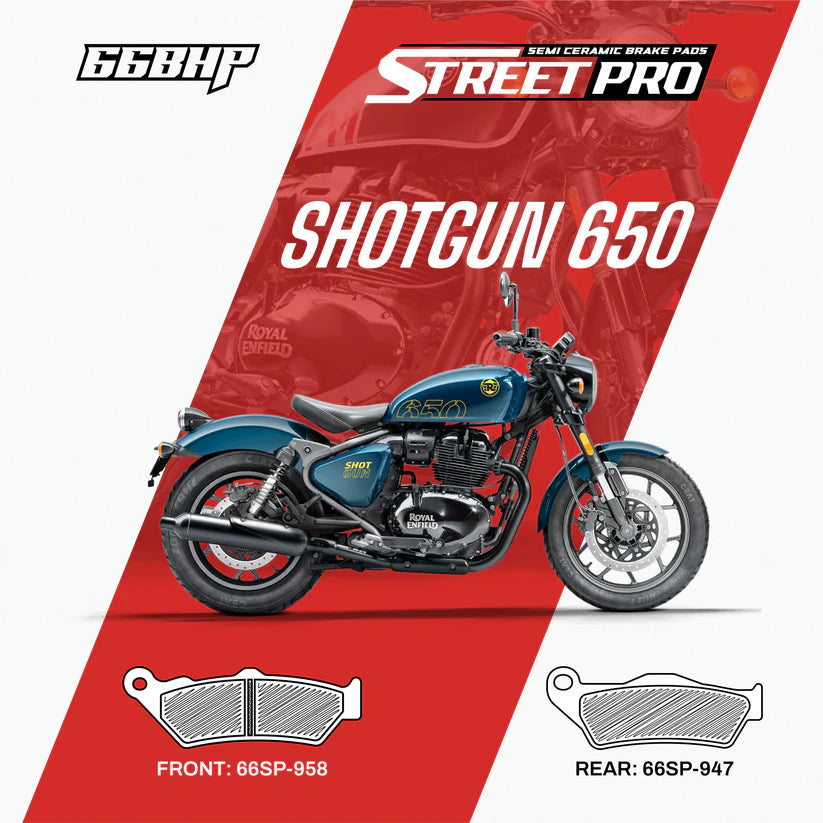 66 BHP Street Pro Semi Ceramic Brake Pads for Royal Enfield Shotgun 650 Front and Rear