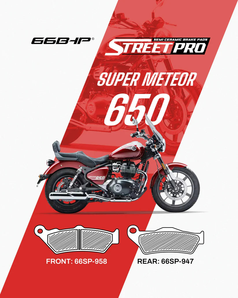 66 BHP Street Pro Semi Ceramic Brake Pads for Royal Enfield Super Meteor 650 Front and Rear