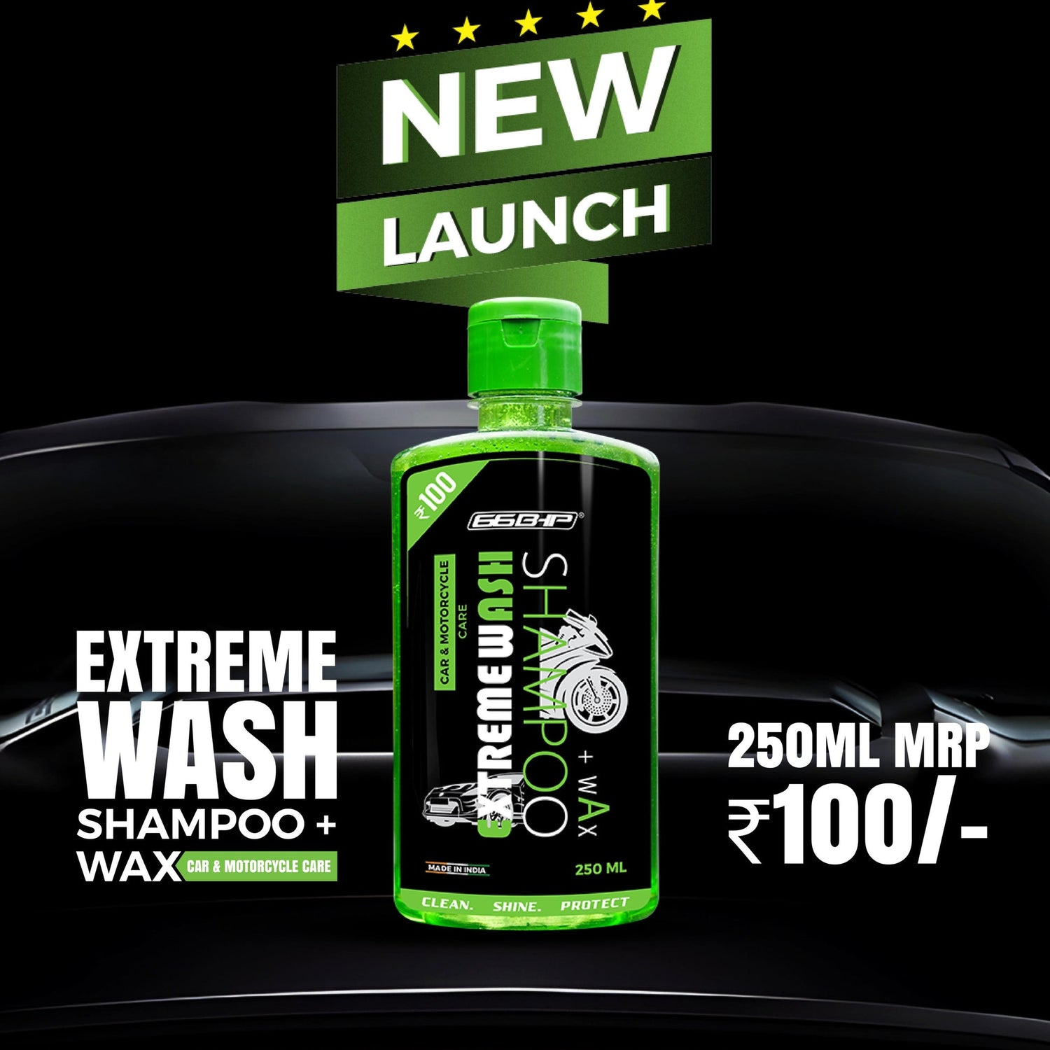 66BHP Car and Bike Shampoo with Wax Low Foam Formula
