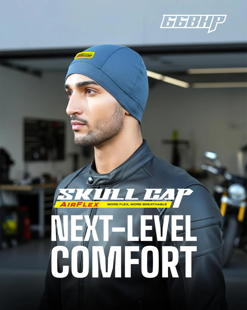 66BHP Skull Cap Air Flex Cooling Helmet Liner Breathable Quick Dry Grey Black