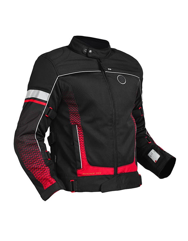 Royal Enfield Explorer V4 Print Class A Riding Jacket in Aurora Green, Red and Grey