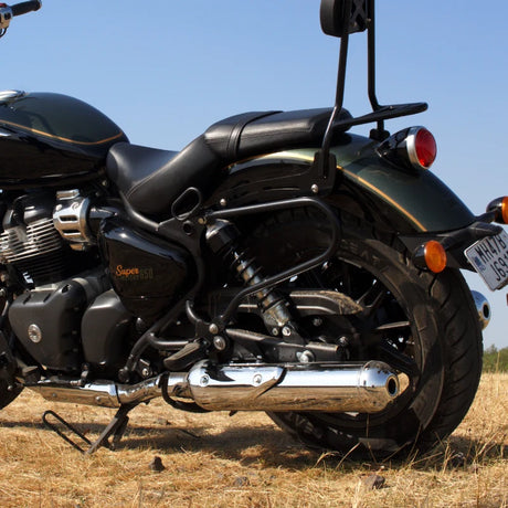 Auto Engina Saddle Stay for Royal Enfield Super Meteor 650 19mm Mild Steel 8kg Per Side Gloss Black Soft Luggage Support