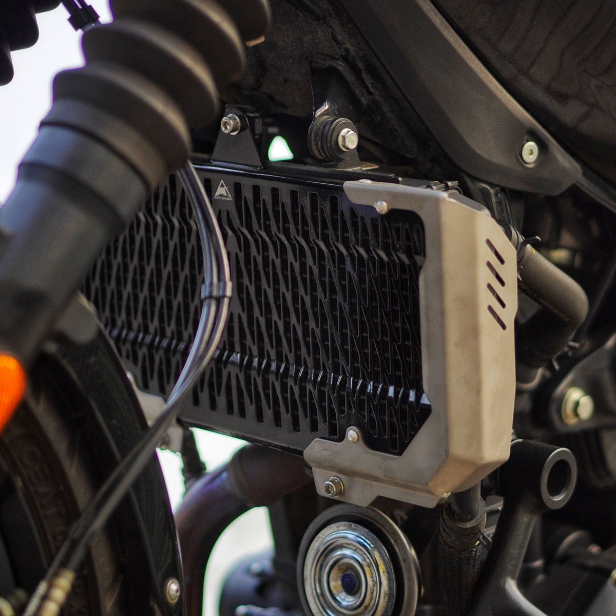 Auto Engina Radiator Guard for Royal Enfield Guerrilla 450 in Black and Black-Silver for Radiator Protection