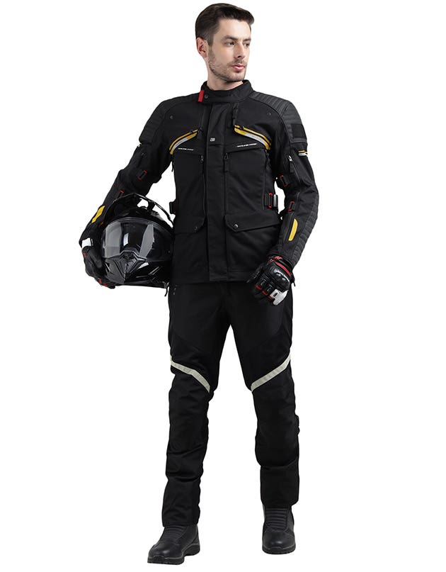 Royal Enfield Nirvik V2 Print Class A Riding Jacket in Black and Black Gold