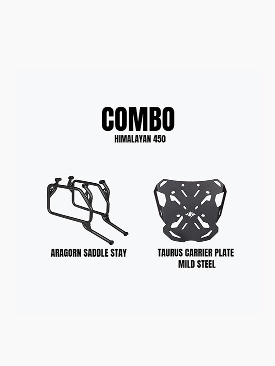 Legundary Custom Aragorn saddle stay and Taurus carrier plate combo for Royal Enfield Himalayan 450 black silver