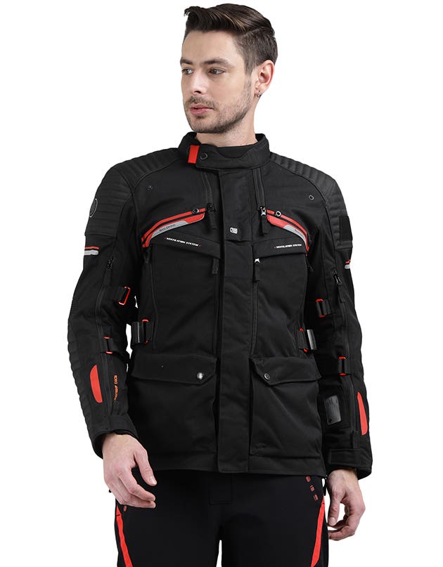 Royal Enfield Nirvik V2 Print Class A Riding Jacket in Black and Black Gold
