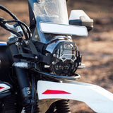 Legundary Cosmic headlight grill black and silver installed on Hero Xpulse 210 protecting headlamp