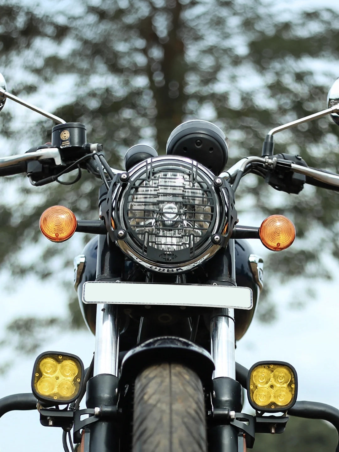 Legendary Custom Meteor MIG headlight grill black mild steel protector for Royal Enfield Meteor 350