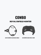 Legundary Custom Hunter 350 headlight shield and Aegis metal visor combo black mild steel polycarbonate front protection