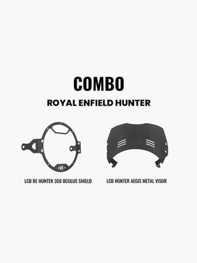 Legundary Custom Hunter 350 headlight shield and Aegis metal visor combo black mild steel polycarbonate front protection