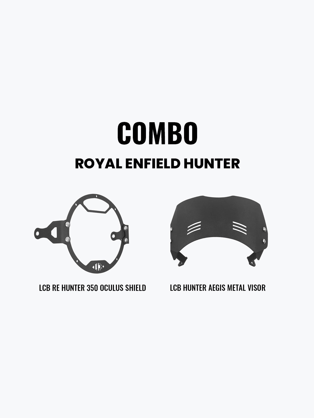 Legundary Custom Hunter 350 headlight shield and Aegis metal visor combo black mild steel polycarbonate front protection