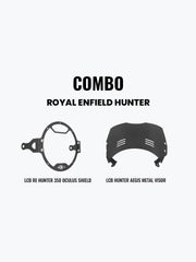 Legundary Custom Hunter 350 headlight shield and Aegis metal visor combo black mild steel polycarbonate front protection