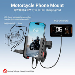 EDYELL YF-303-C Motorcycle Phone Mount Holder with 30W Type-C and 18W USB Fast Charger