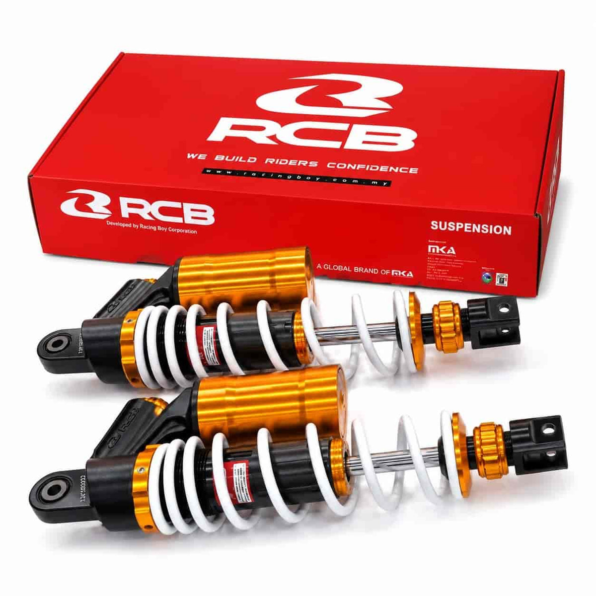 RCB DB-2 305mm white and gold rear shock absorber for Yamaha Aerox 155, 01A0133W