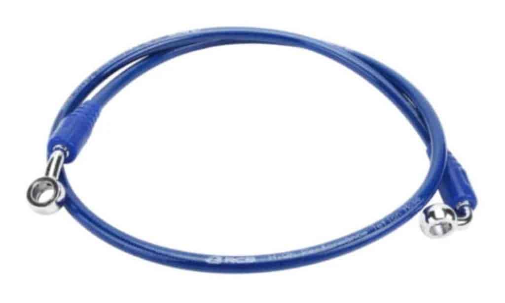 RCB E Series 850mm motorcycle hydraulic brake hose in blue and red, RCB Racing Boy 01BH031 brake line variants