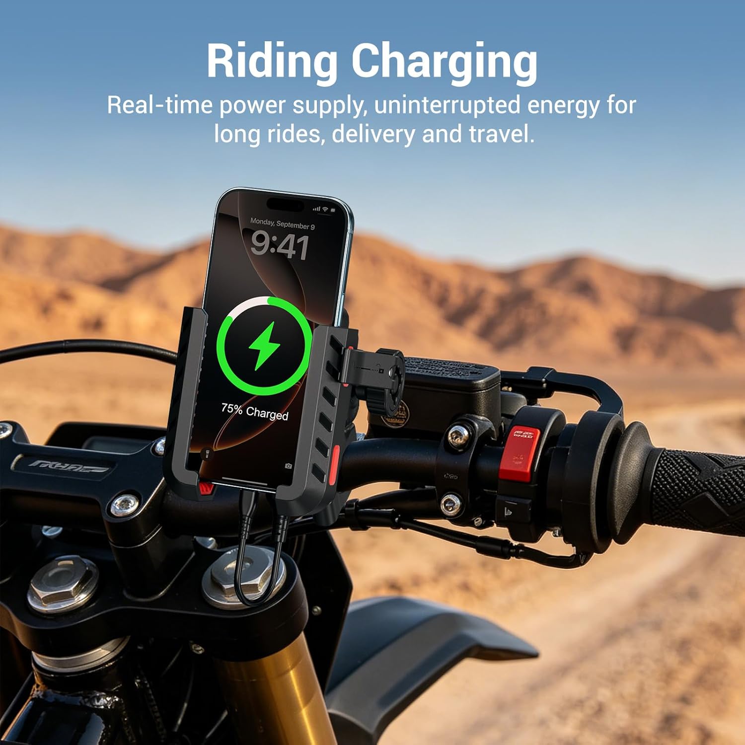 EDYELL YF-303-C Motorcycle Phone Mount Holder with 30W Type-C and 18W USB Fast Charger
