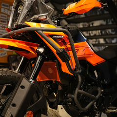 Hyperrider Crash Guard for KTM 250 Adventure X and 390 Adventure X in Black and Orange