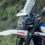 Legundary Cosmic headlight grill black and silver installed on Hero Xpulse 210 protecting headlamp