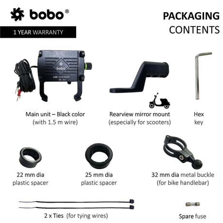 BOBO BM5 aluminium motorcycle phone holder with USB 3.0 fast charger bike mobile mount handlebar smartphone holder