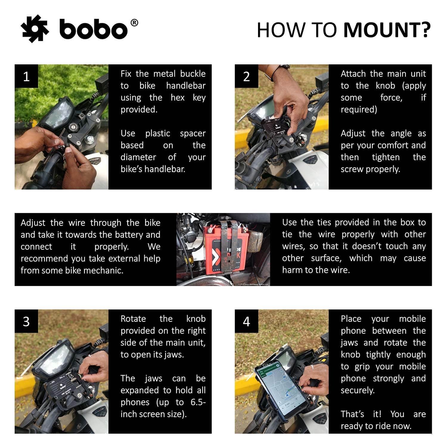 BOBO BM5 aluminium motorcycle phone holder with USB 3.0 fast charger bike mobile mount handlebar smartphone holder