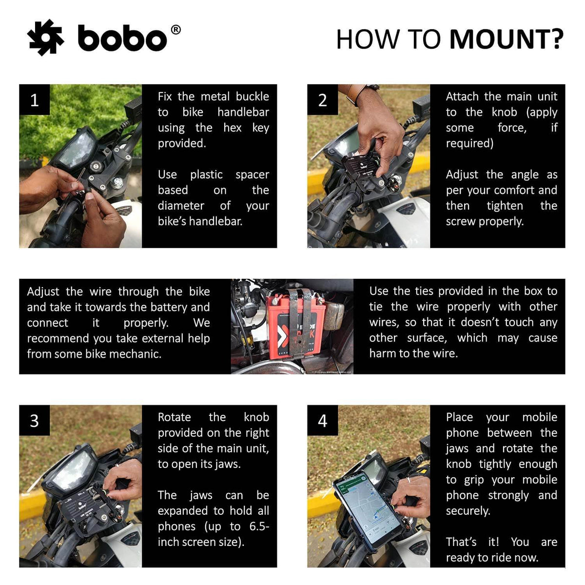 BOBO BM5 aluminium motorcycle phone holder with USB 3.0 fast charger bike mobile mount handlebar smartphone holder