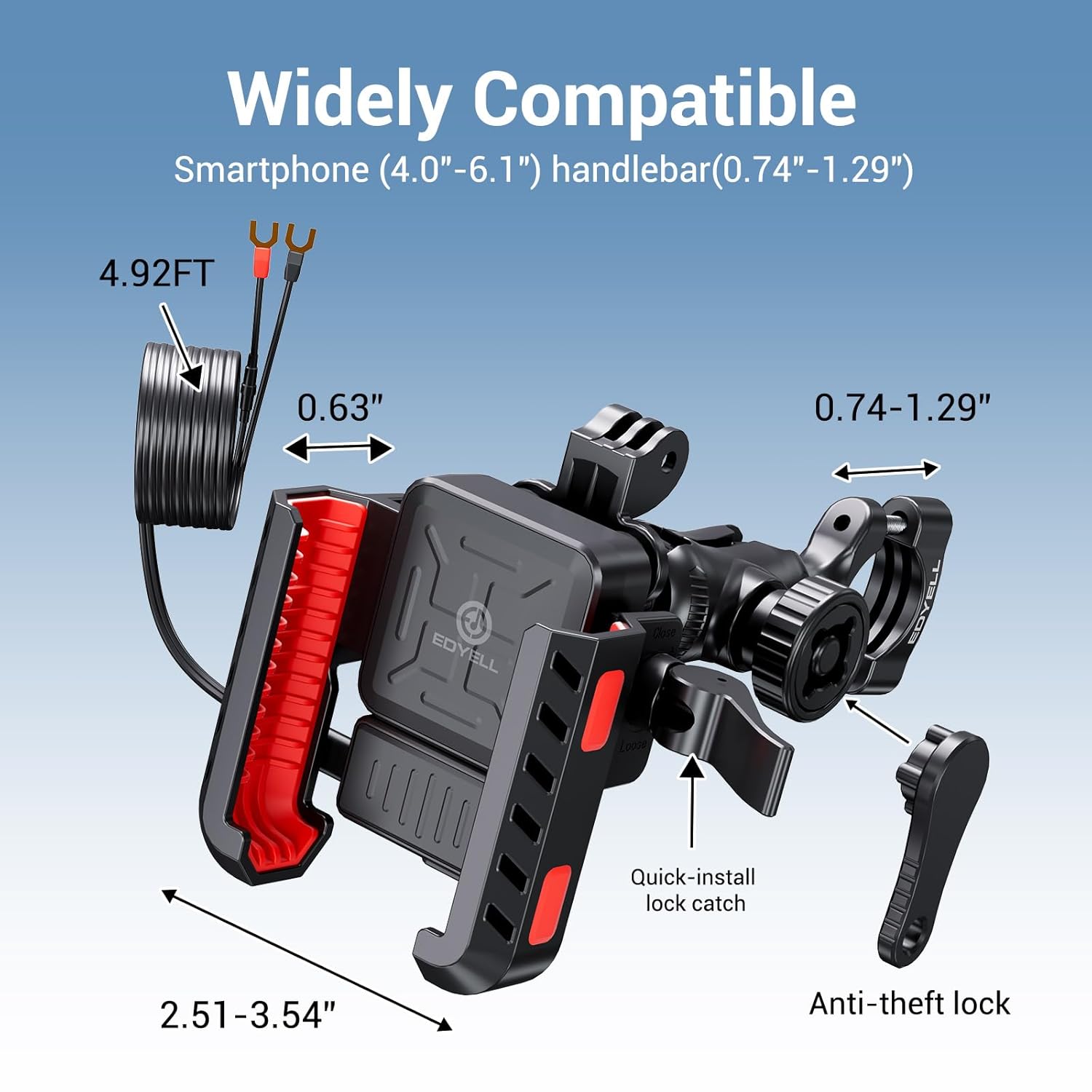EDYELL YF-303-C Motorcycle Phone Mount Holder with 30W Type-C and 18W USB Fast Charger