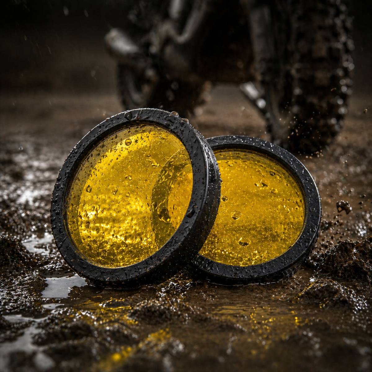 7 LED round fog lamp yellow filter cap installed on motorcycle fog light