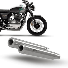 BE-10 Bass Master polished stainless steel exhaust for Royal Enfield Interceptor 650 and Continental GT 650