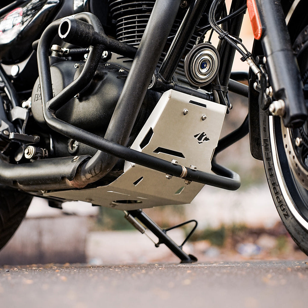 Legundary Custom Vambrace bash plate for Royal Enfield Hunter 350 aluminium silver engine guard