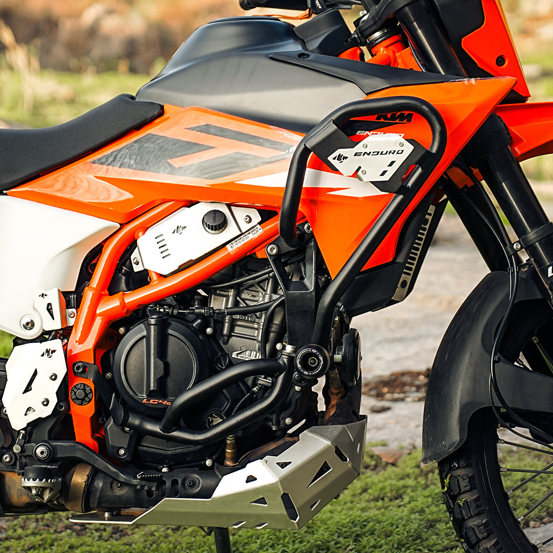 Legundary Custom KTM 390 Enduro R Defender Crash Guard Black | Heavy Duty Mild Steel Engine Guard with Slider | Off-Road Crash Protection Bar