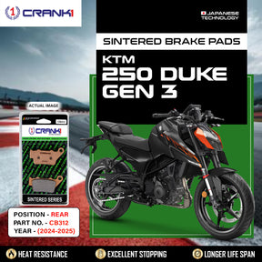 CRANK1 CB312 Sintered Rear Brake Pads for KTM 250 Duke GEN3 2024-2025, KTM 390 Duke, KTM RC 390 and KTM 390 Adventure
