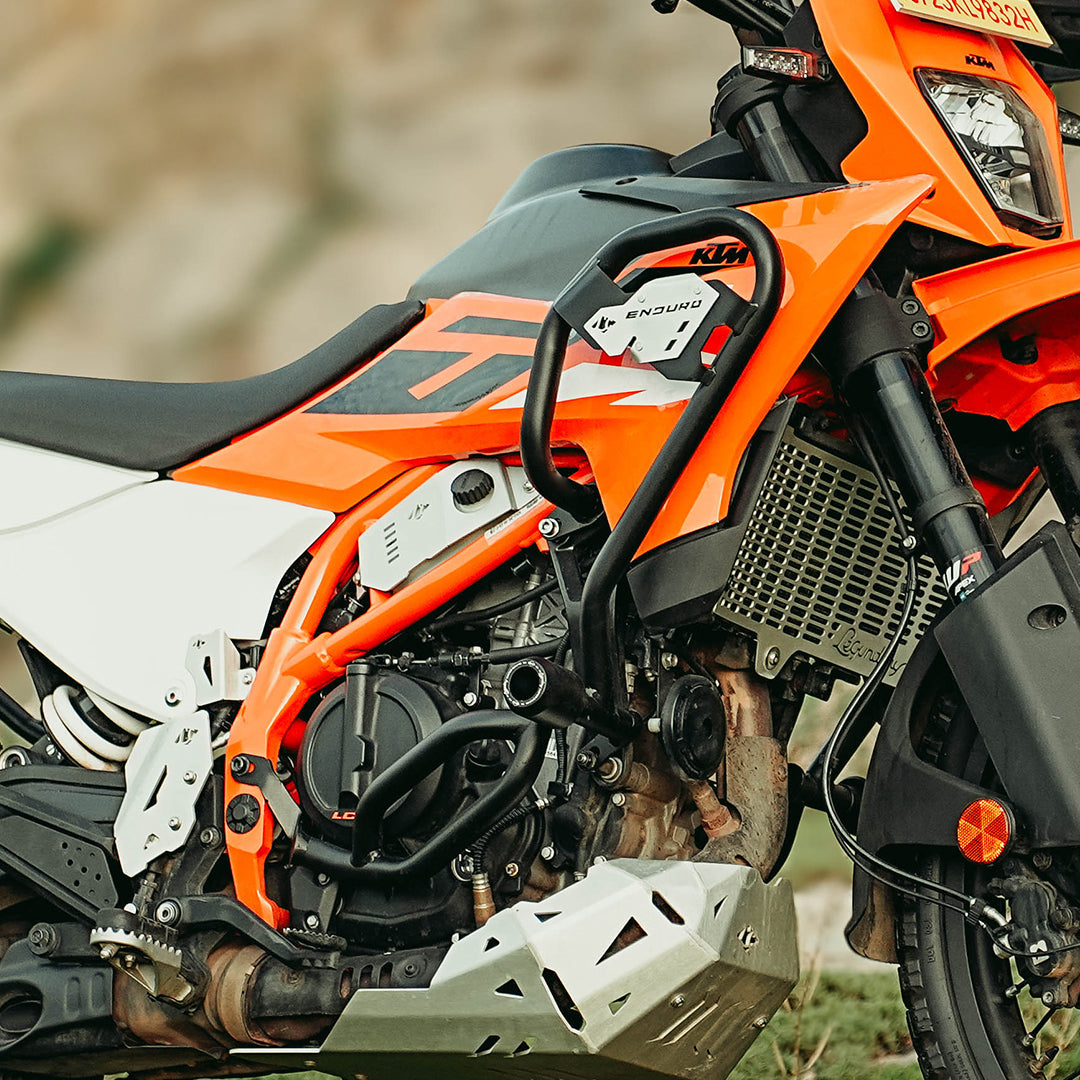 Legundary Custom KTM 390 Enduro R Defender Crash Guard Black | Heavy Duty Mild Steel Engine Guard with Slider | Off-Road Crash Protection Bar