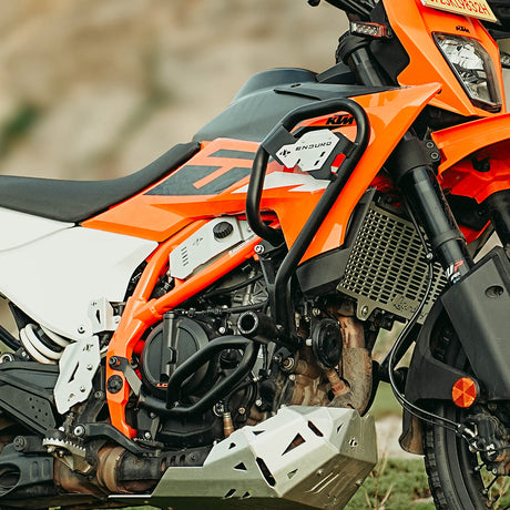 Legundary Custom KTM 390 Enduro R Defender Crash Guard Black | Heavy Duty Mild Steel Engine Guard with Slider | Off-Road Crash Protection Bar
