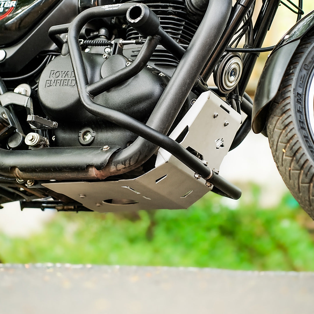 Legundary Custom Vambrace bash plate for Royal Enfield Hunter 350 aluminium silver engine guard