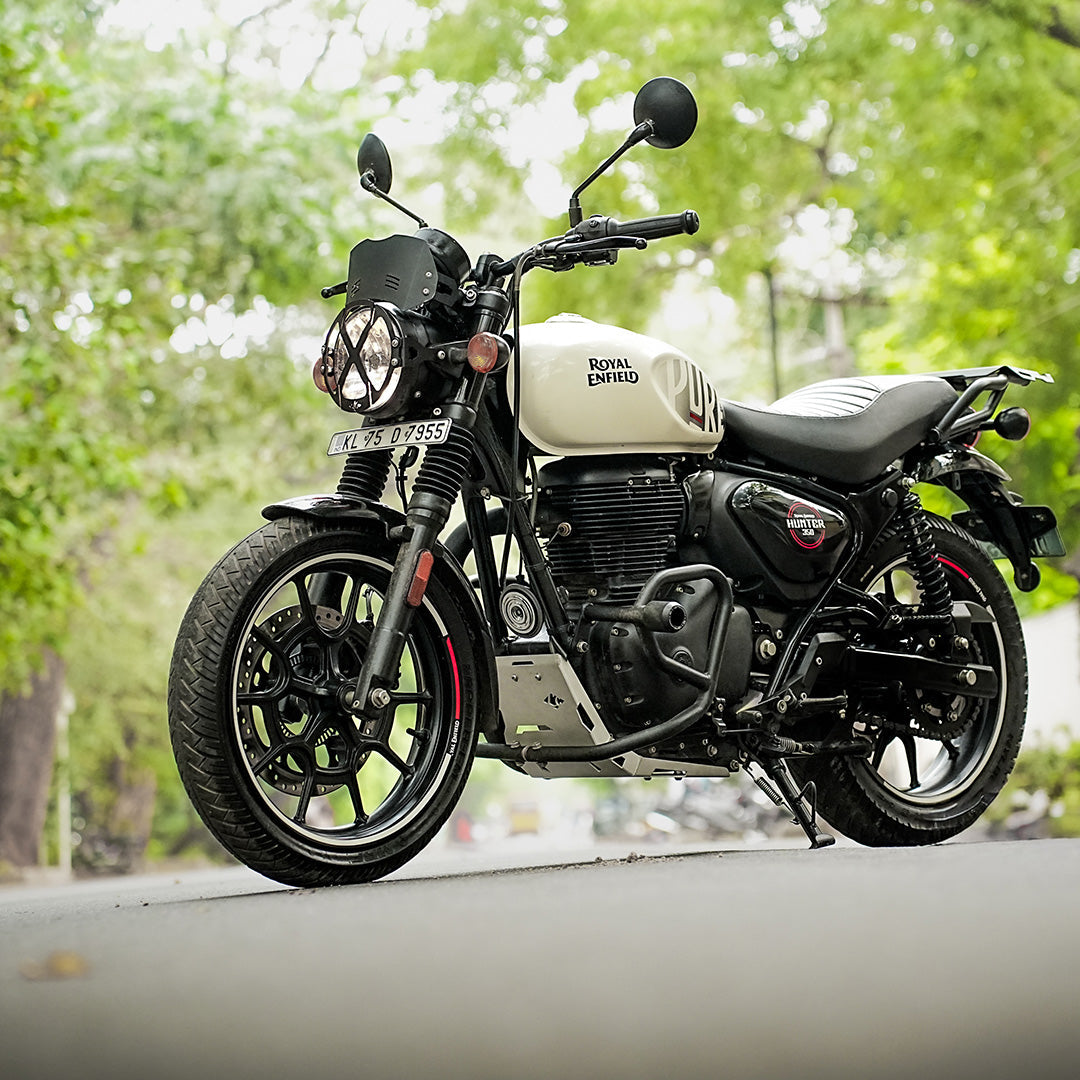 Legundary Custom Vambrace bash plate for Royal Enfield Hunter 350 aluminium silver engine guard