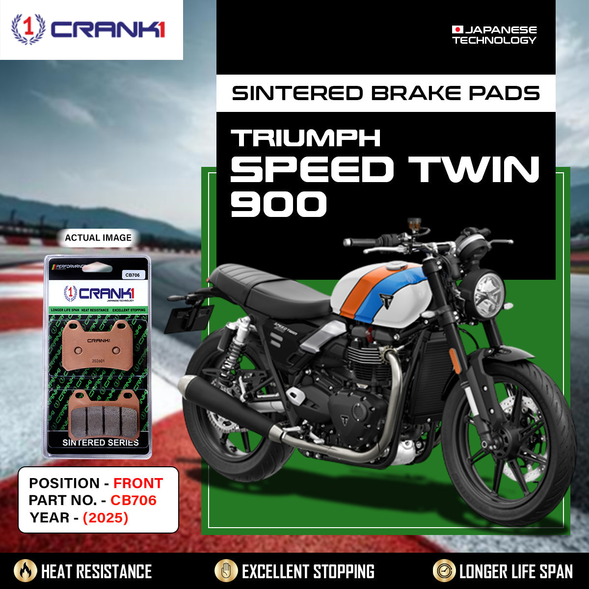CRANK1 Sintered Front Brake Pads CB706 for Triumph Speed Twin 900 2025 Motorcycle Brake Pads