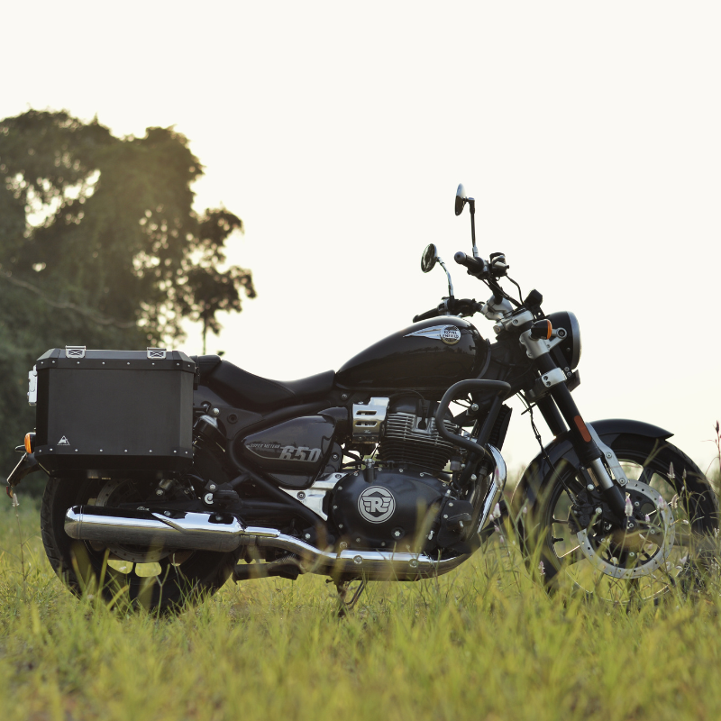 Auto Engina 72L Aluminium Panniers for Royal Enfield Super Meteor 650 36L Each Black Motorcycle Touring Luggage
