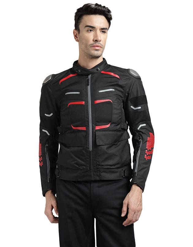 Royal Enfield Crossroader Print Class A Riding Jacket in Black and Red