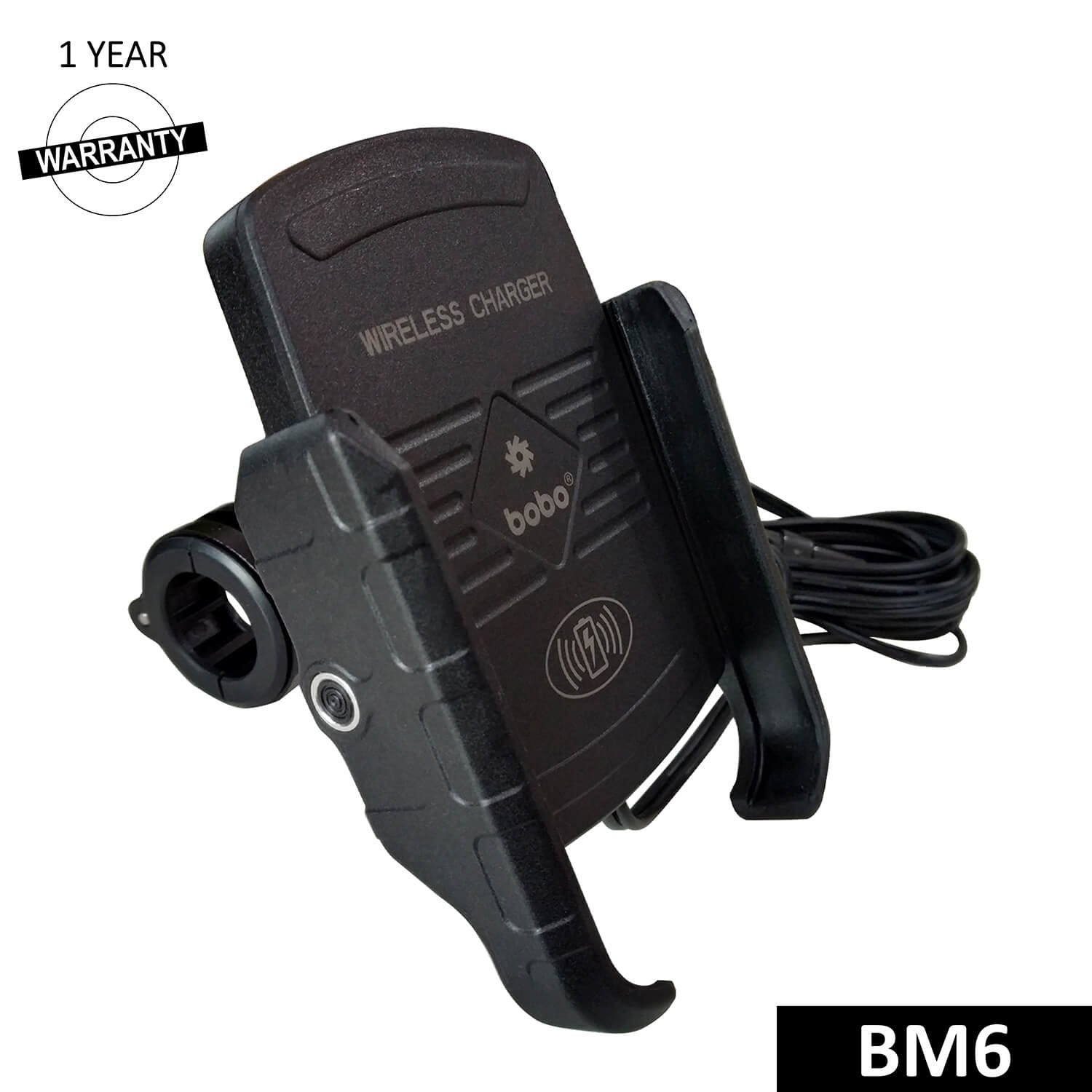 BOBO BM6 motorcycle phone holder with 15W wireless charger jaw grip bike mobile mount handlebar smartphone holder