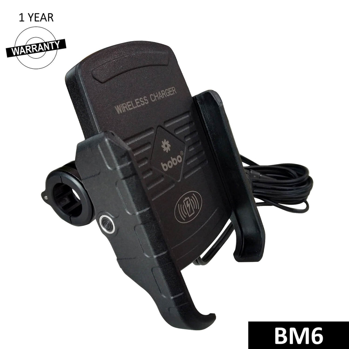 BOBO BM6 motorcycle phone holder with 15W wireless charger jaw grip bike mobile mount handlebar smartphone holder