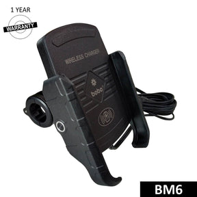 BOBO BM6 motorcycle phone holder with 15W wireless charger jaw grip bike mobile mount handlebar smartphone holder