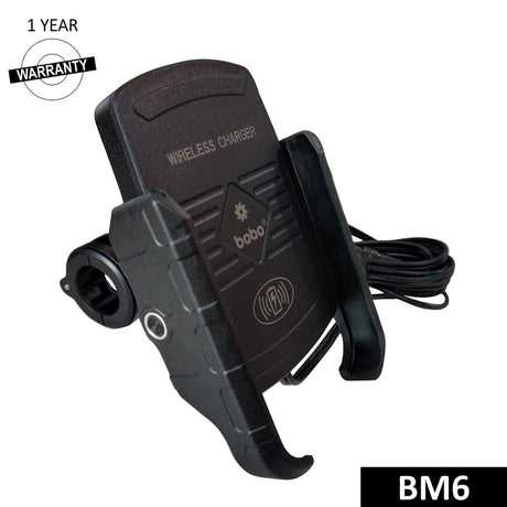 BOBO BM6 motorcycle phone holder with 15W wireless charger jaw grip bike mobile mount handlebar smartphone holder