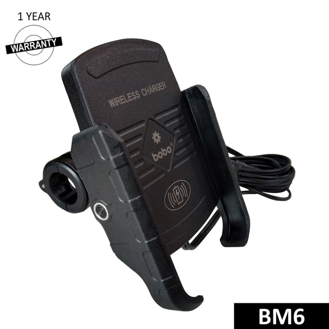 BOBO BM6 motorcycle phone holder with 15W wireless charger jaw grip bike mobile mount handlebar smartphone holder